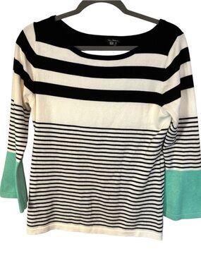Vila Milano Striped Crewneck Sweater with flare Mint Sleeve green Accents Size M